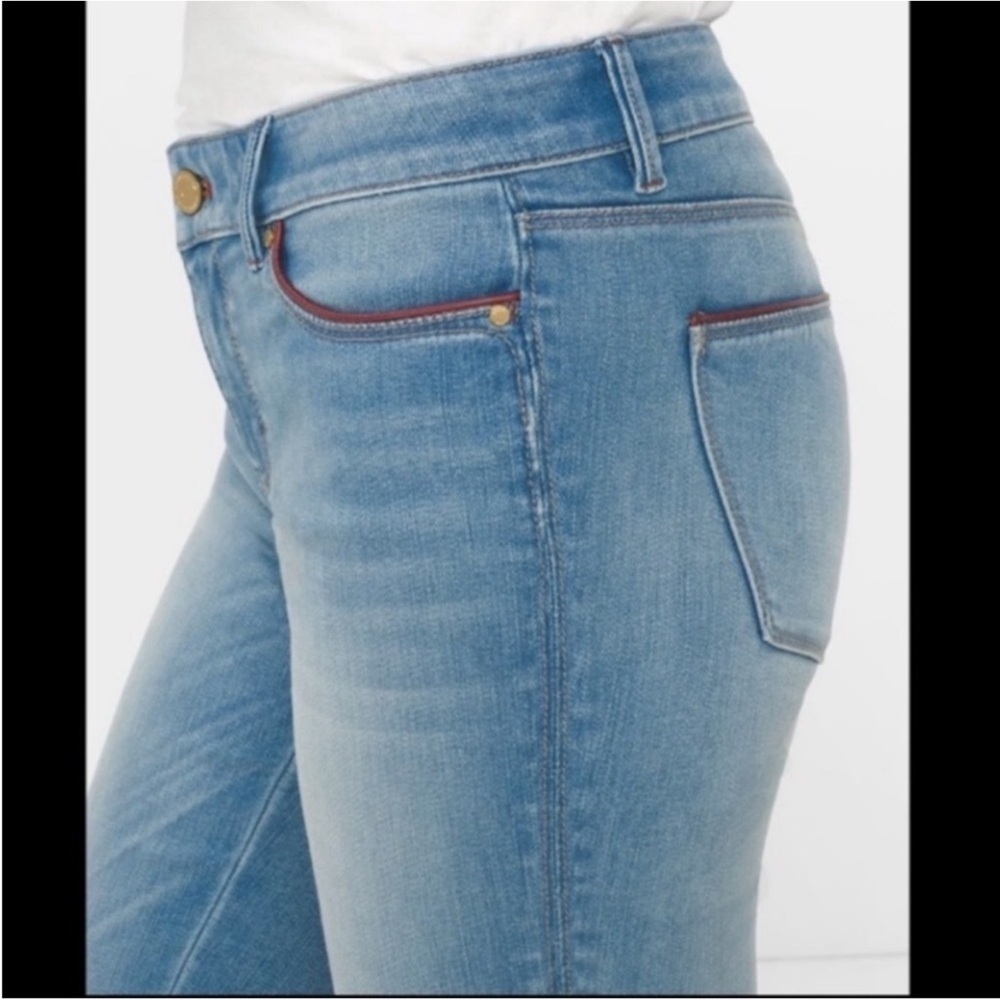 White House Black Market Leather Trim Zip Ankle Skimmer Jeans Light Wash size 8 - Picture 9 of 15